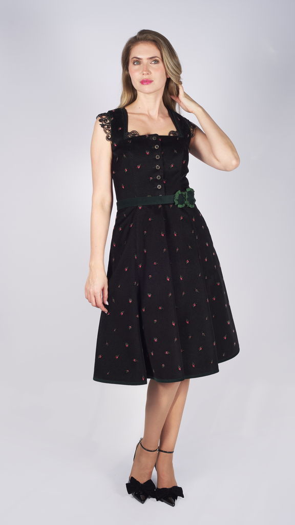 Klassisches Kleid aus Drucksamt in schwarz