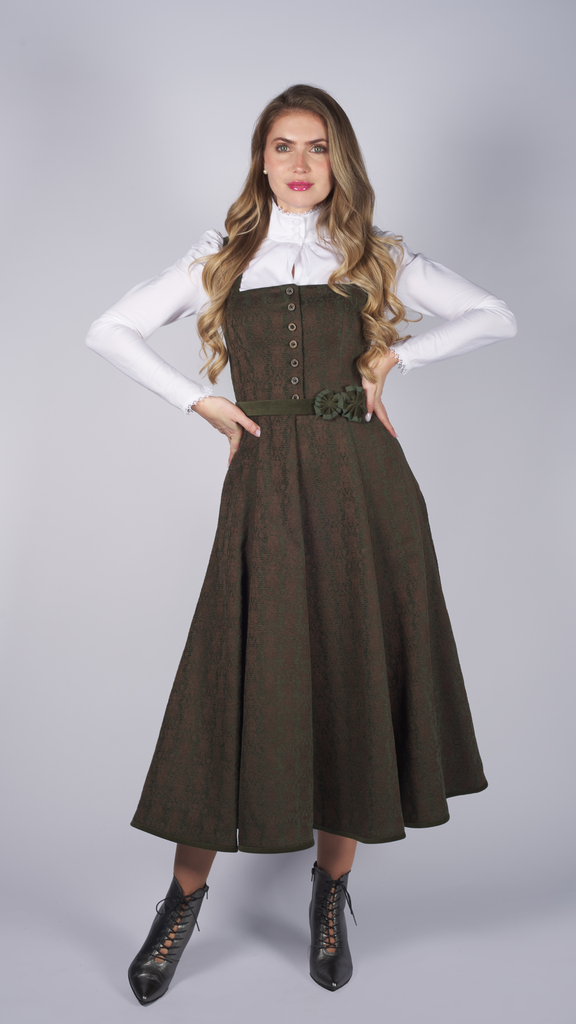 Klassisches Kleid aus Ornamentchenille in jagd
