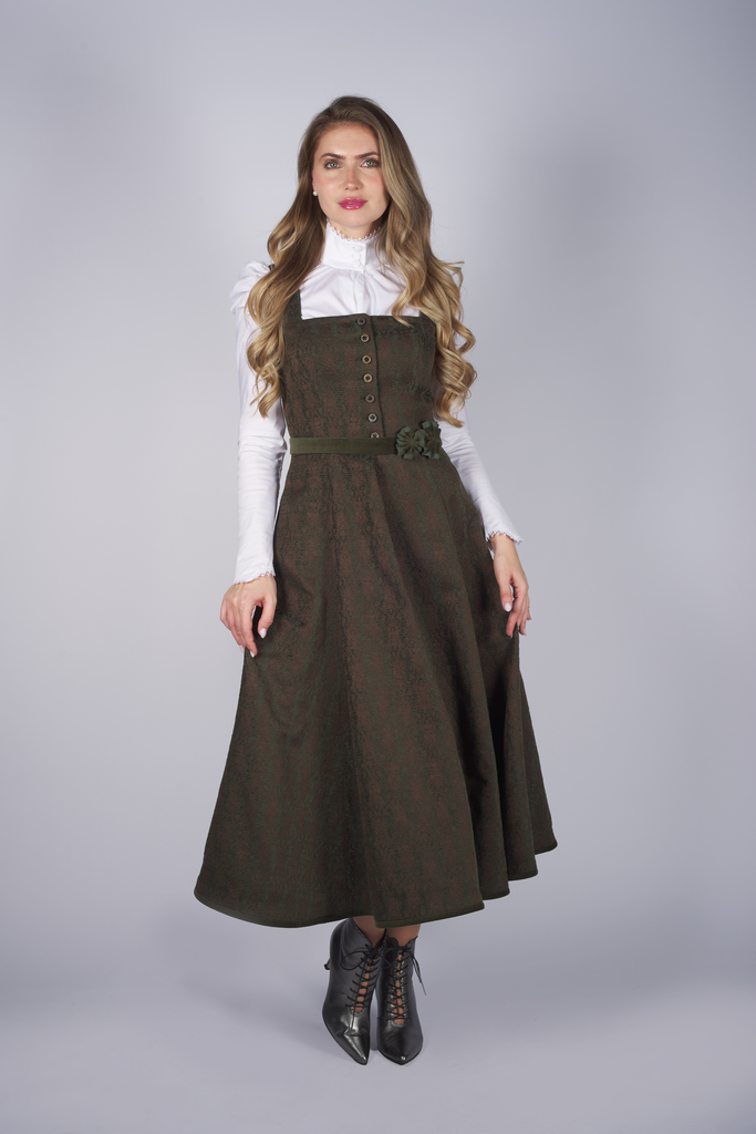 Klassisches Kleid aus Ornamentchenille in jagd