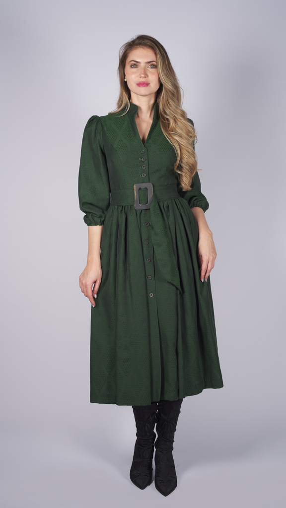 Kleid mit Gürtel in tanne