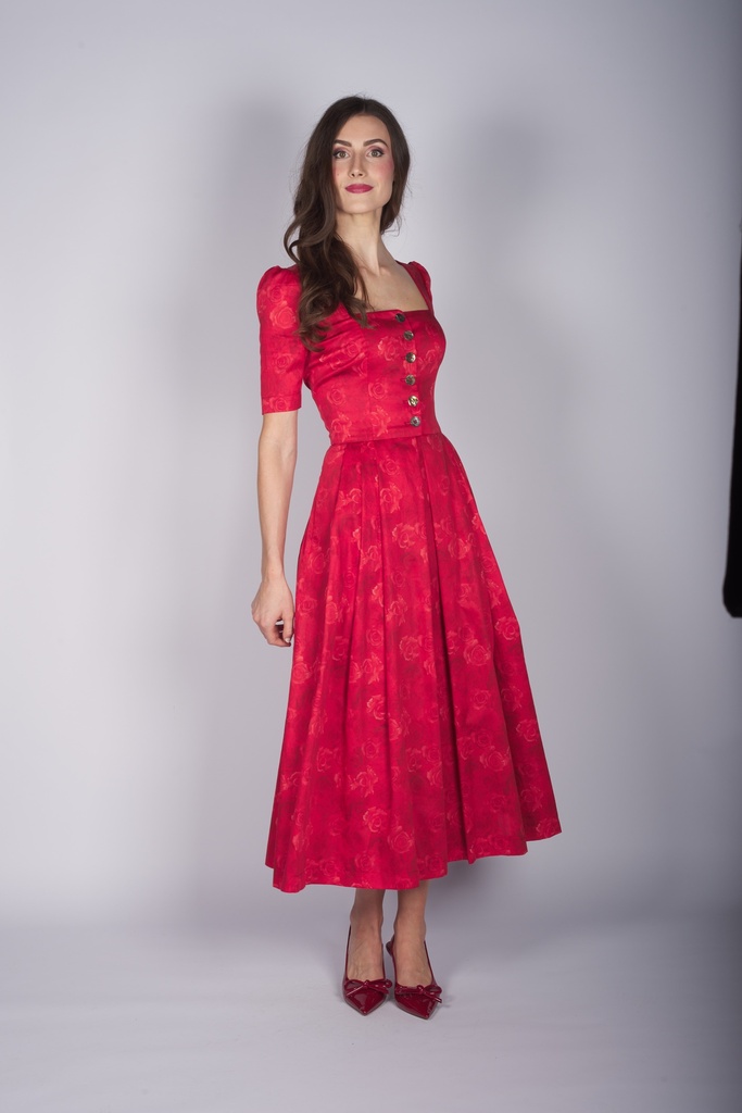 Druckkleid mit Ärmeln in mohn