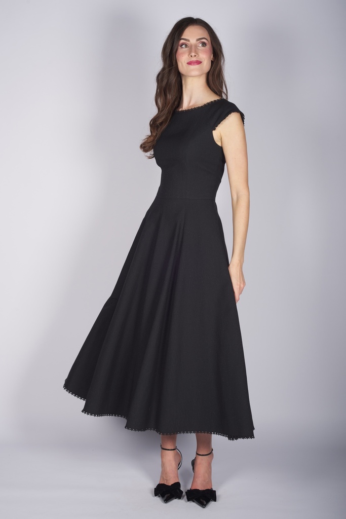 Jacquard-Kleid mit Borte in schwarz
