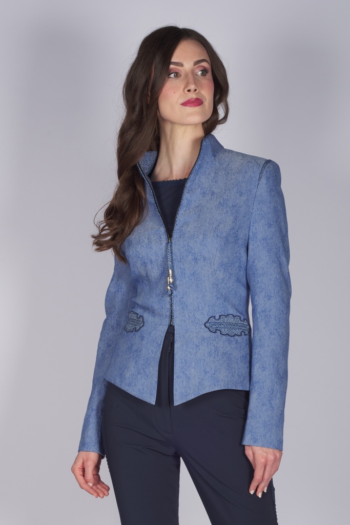 Zippjacke mit Motiv-Taschen in kornblume