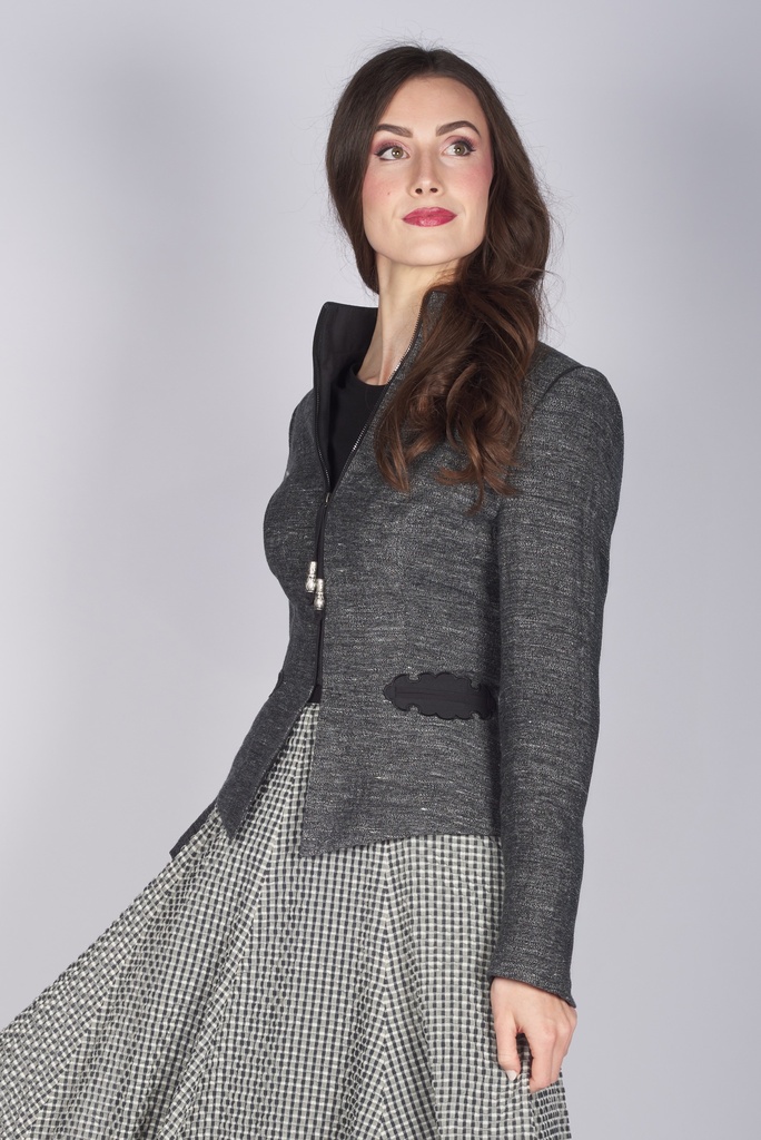 Zippjacke mit Motiv-Taschen in schwarz