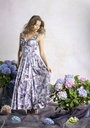 Bedrucktes Baumwollkleid mit Rüsche flieder 5