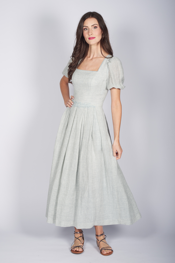 Leinenkleid mit Puff-Ärmeln quelle 2