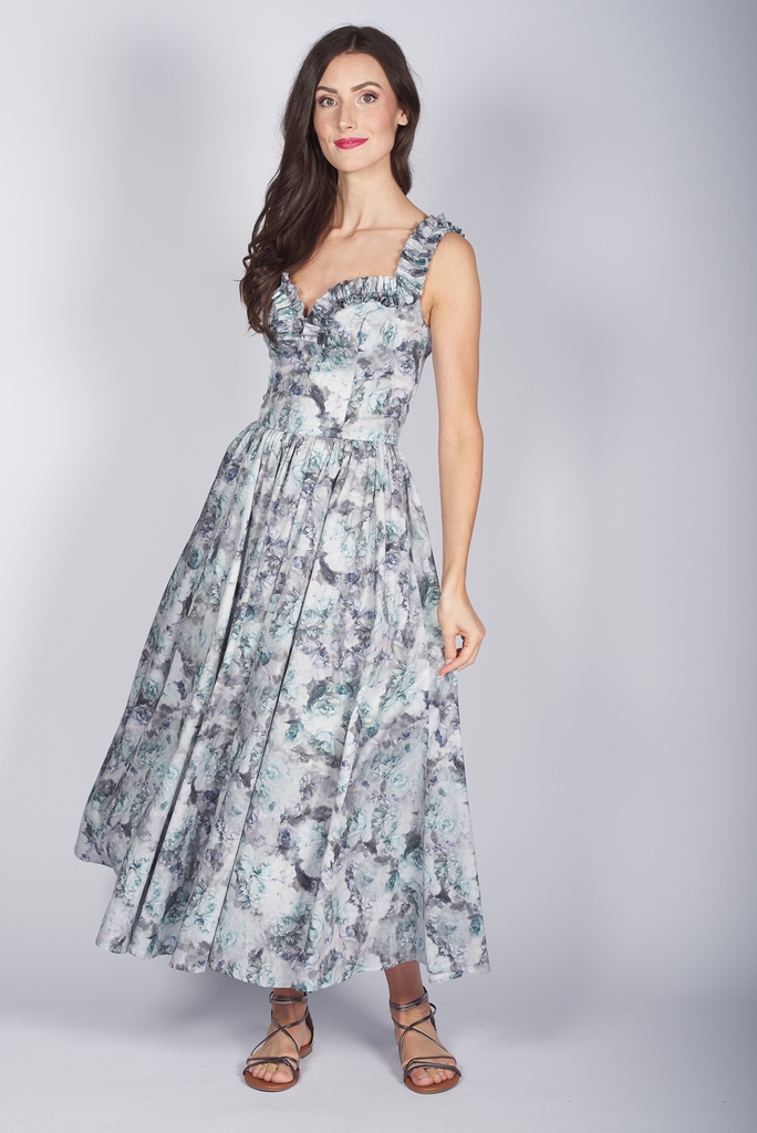 Bedrucktes Baumwollkleid mit Rüsche quelle 3