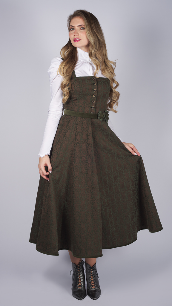 Klassisches Kleid aus Ornamentchenille in jagd