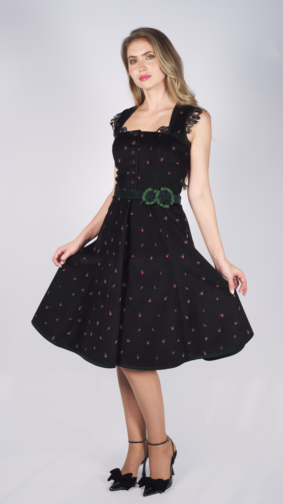 Klassisches Kleid aus Drucksamt in schwarz