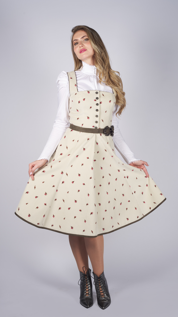 Klassisches Kleid aus Drucksamt in creme