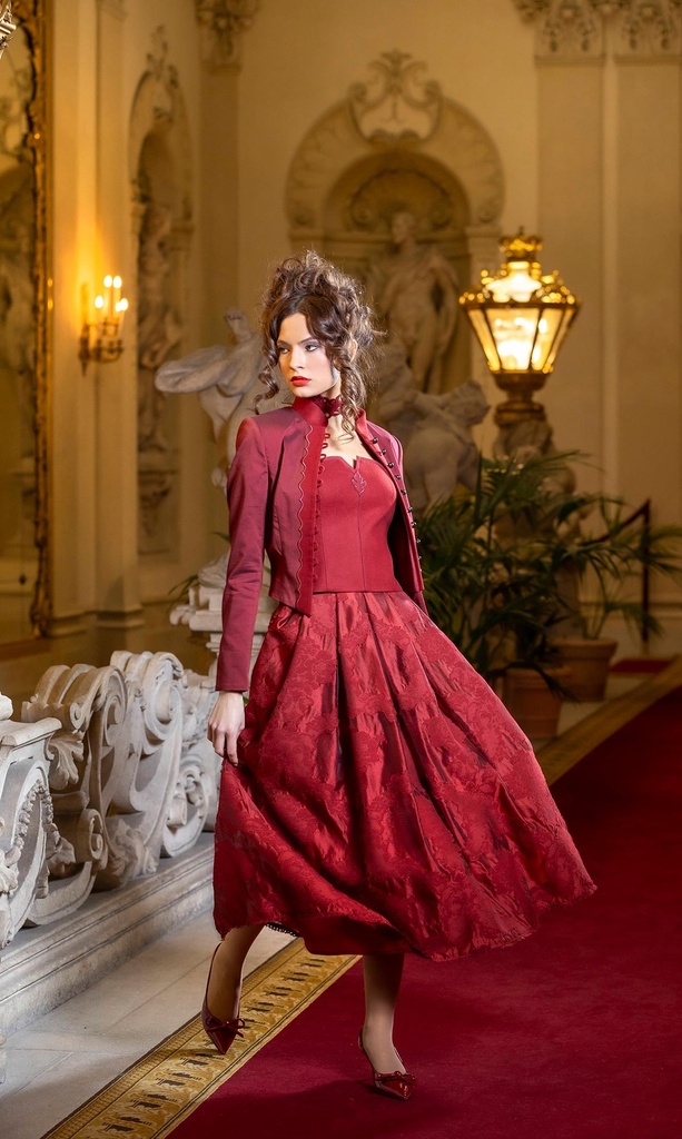 Rock aus Transparent-Jacquard in karmesin