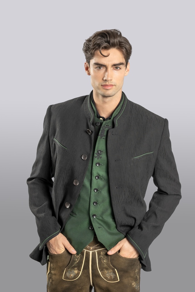 Herrenjacke mit Passepoile-Details in schwarz-tanne