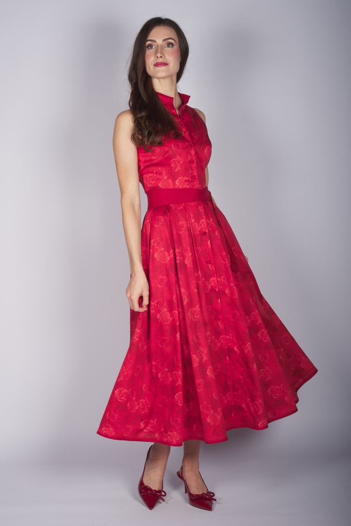 Druckkleid mit Kragen in mohn