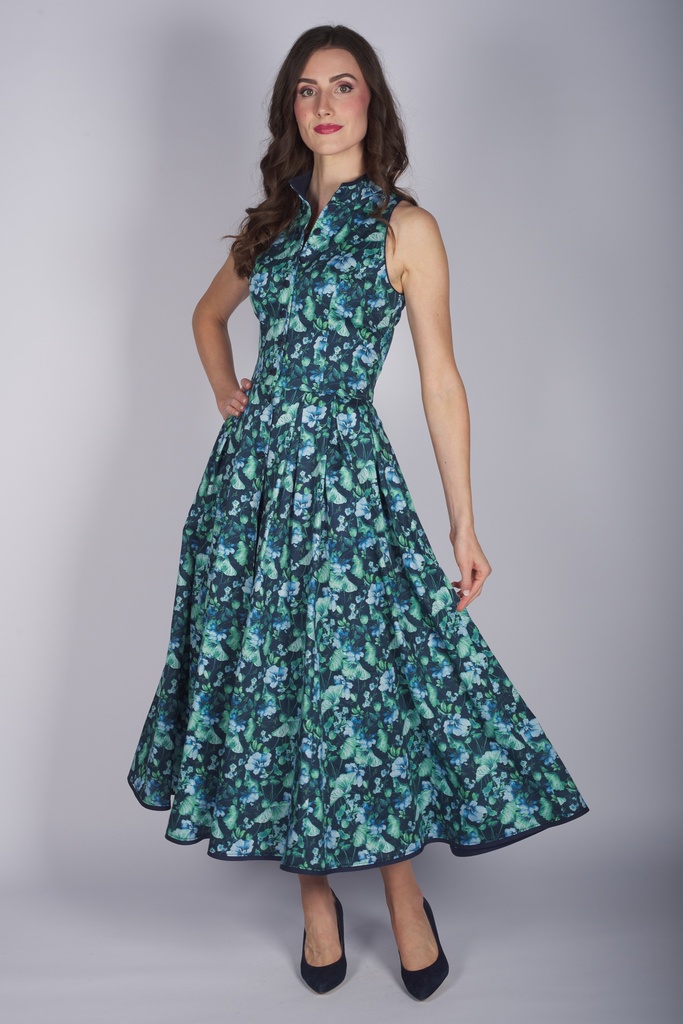 Druckkleid mit Kragen in nachtblau