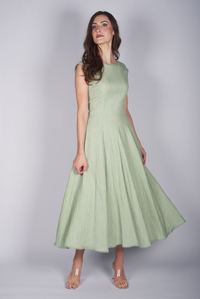 Jacquard-Kleid mit Borte in apfel