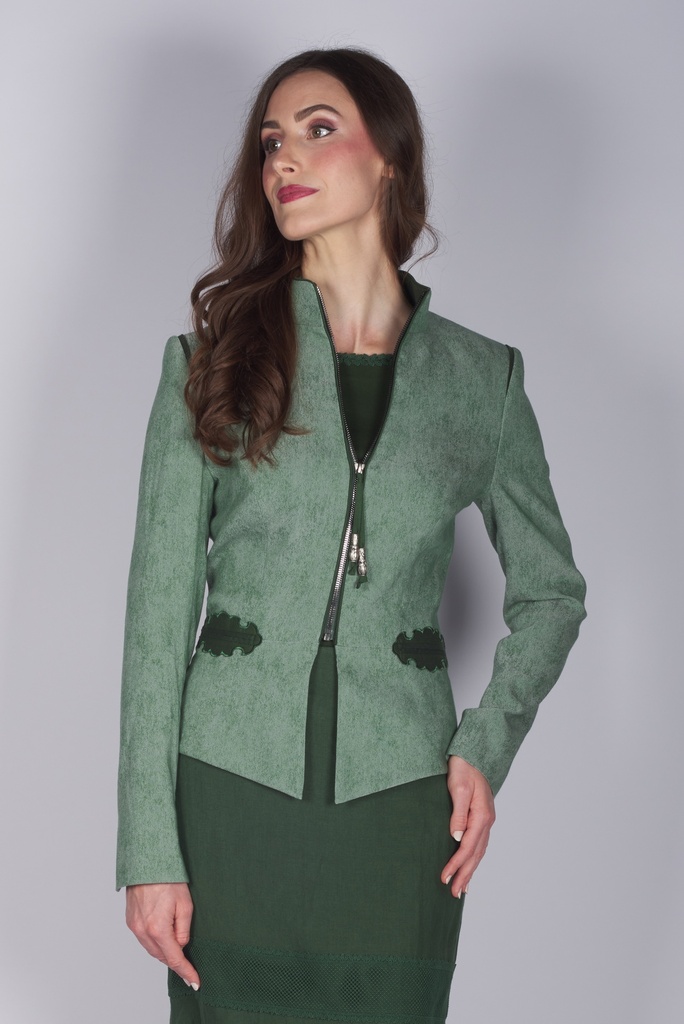 Zippjacke mit Motiv-Taschen in tanne