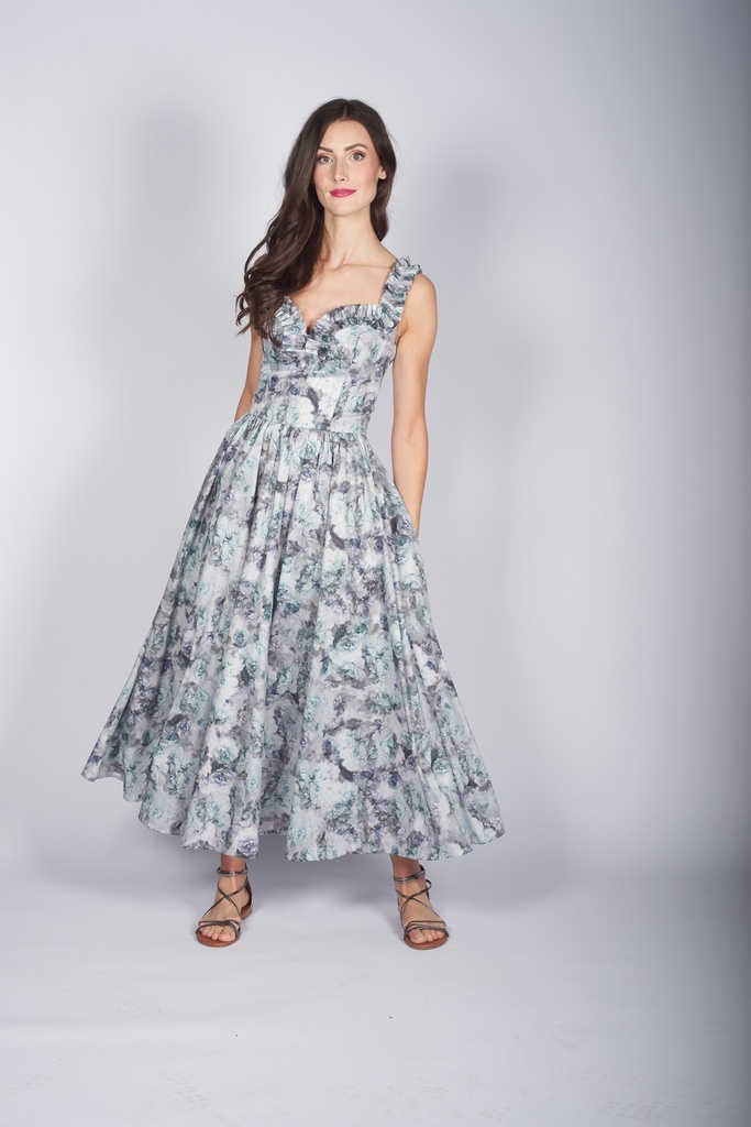 Bedrucktes Baumwollkleid mit Rüsche quelle